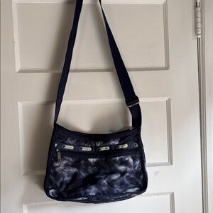 Lesportsac Navy and White Tie-Dye Crossbody Bag with Adjustable Strap